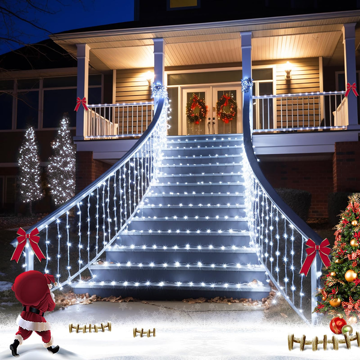 JMEXSUSS 200 LED rope light along fence outline enhances night safety and visibility