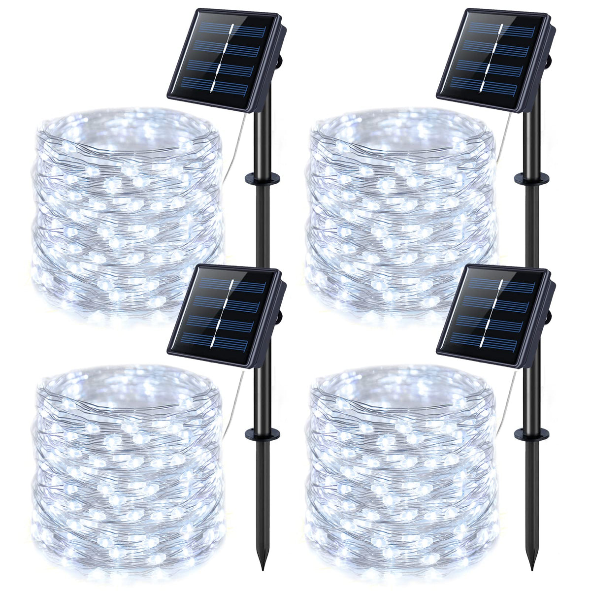 JMEXSUSS 4-pack 100 LED solar string lights outdoors for bright outdoor ambiance.