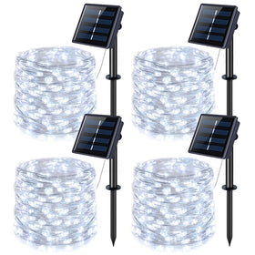JMEXSUSS 4-pack 100 LED solar string lights outdoors for bright outdoor ambiance.