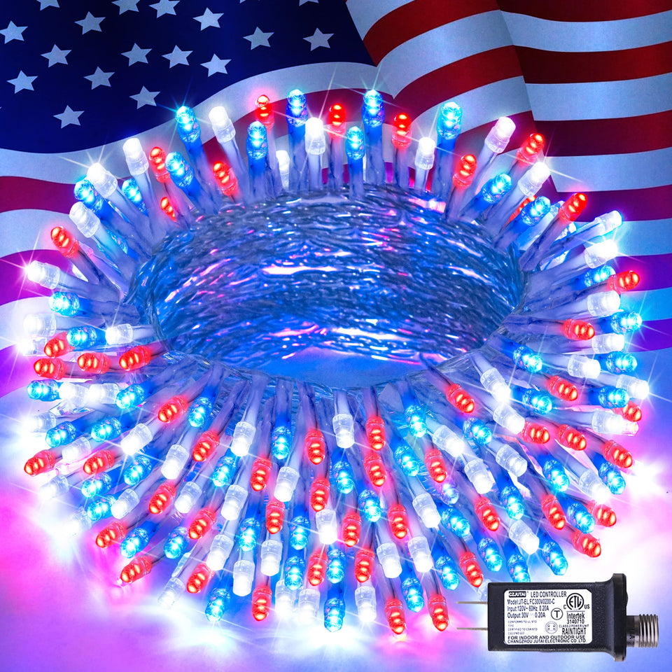 JMEXSUSS 4th of July red white blue 100-led string light for vibrant patriotic decorating.