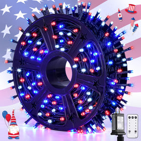JMEXSUSS 500 LED patriotic string lights ideal for outdoor decor and festive ambiance.