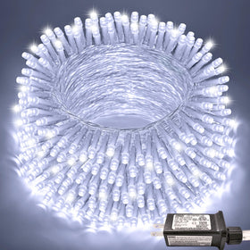 JMEXSUSS 66ft 200-LED white Christmas lights outline rooflines with inviting glow.