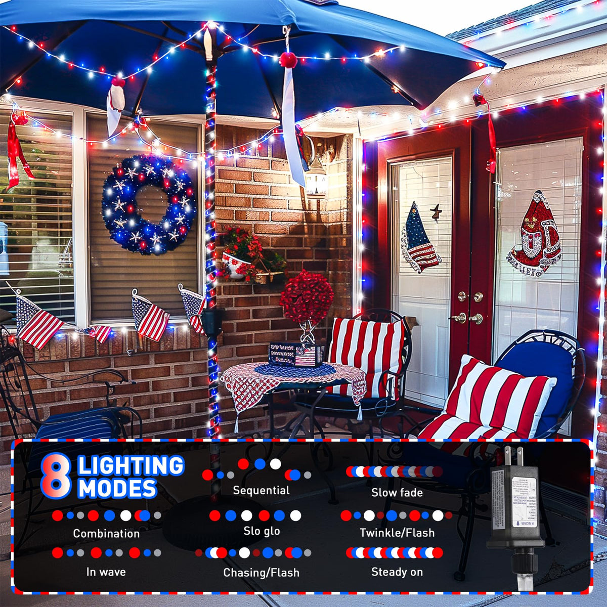 JMEXSUSS clear-wire red white blue LEDs perfect for July 4th celebrations.