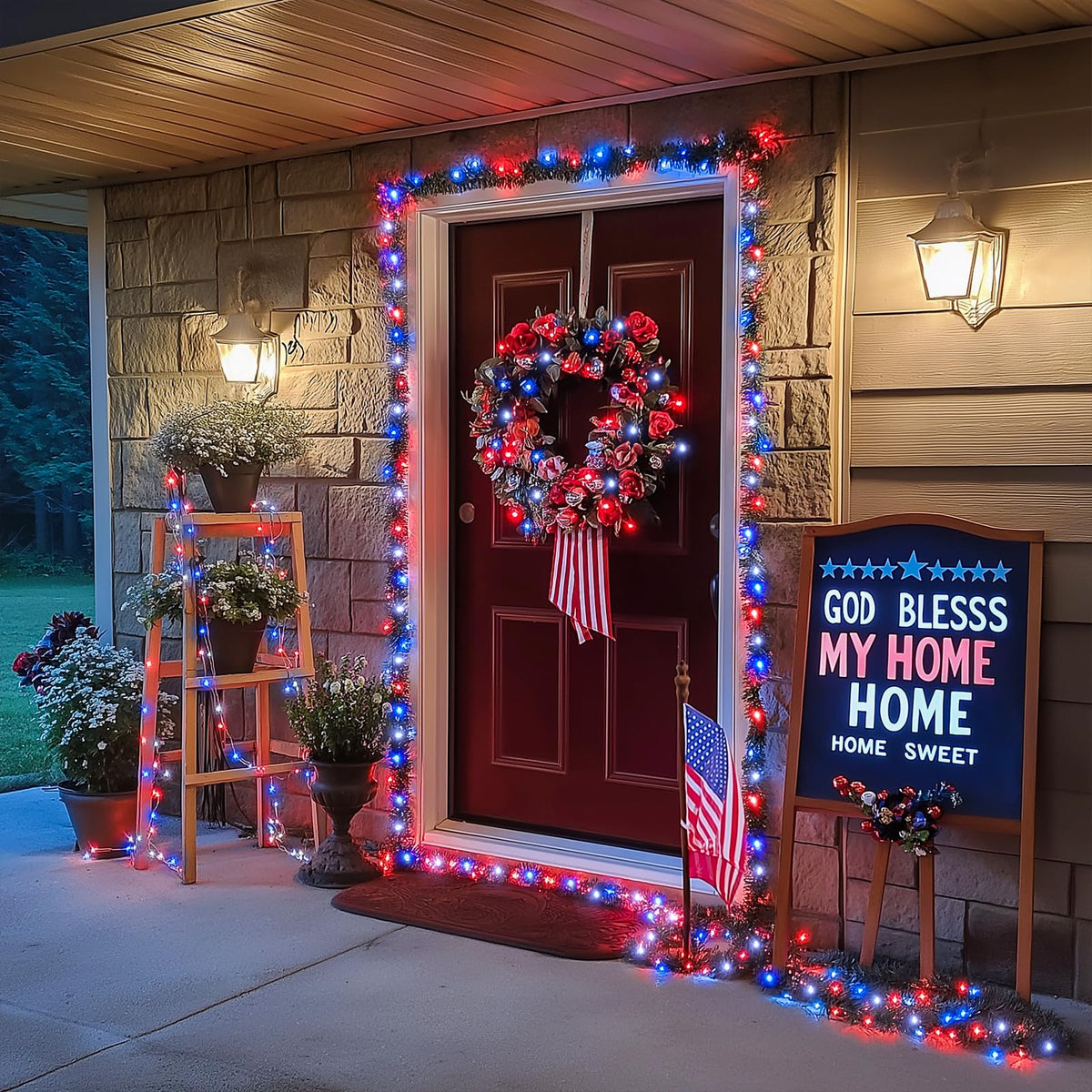 JMEXSUSS close-up red white blue bulbs show vivid color for festive displays