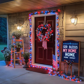 JMEXSUSS close-up red white blue bulbs show vivid color for festive displays