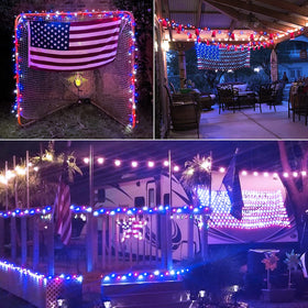 Independence Day mood with JMEXSUSS patriotic lights on pathways.