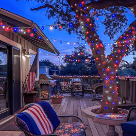 Patriotic JMEXSUSS IP44 waterproof lights for patios, gardens, and fences.