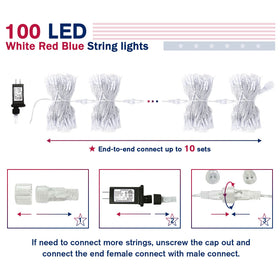 JMEXSUSS 1x100-led string light with UL plug packaging.