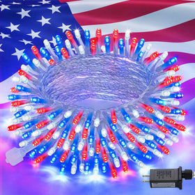 JMEXSUSS patriotic LED string 66ft with clear wire for indoor-outdoor decor.