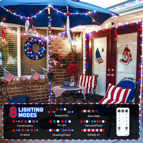 JMEXSUSS patriotic outdoor lights brighten a 7.5 ft tree with vibrant colors.