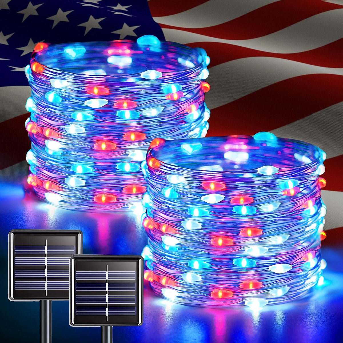 JMEXSUSS red white blue solar lights illuminate outdoor spaces for celebrations