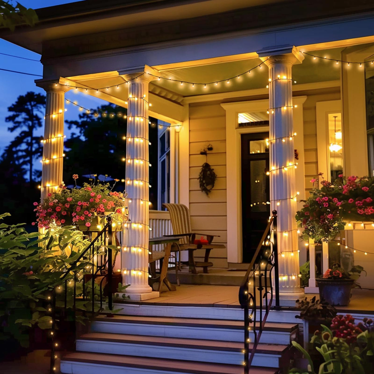 JMEXSUSS warm-white LEDs close-up on solar string lights