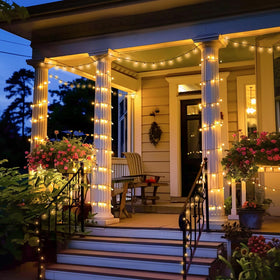 JMEXSUSS warm-white LEDs close-up on solar string lights