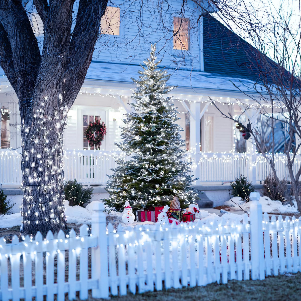 JMEXSUSS yard decor lights create warm perimeter illumination.