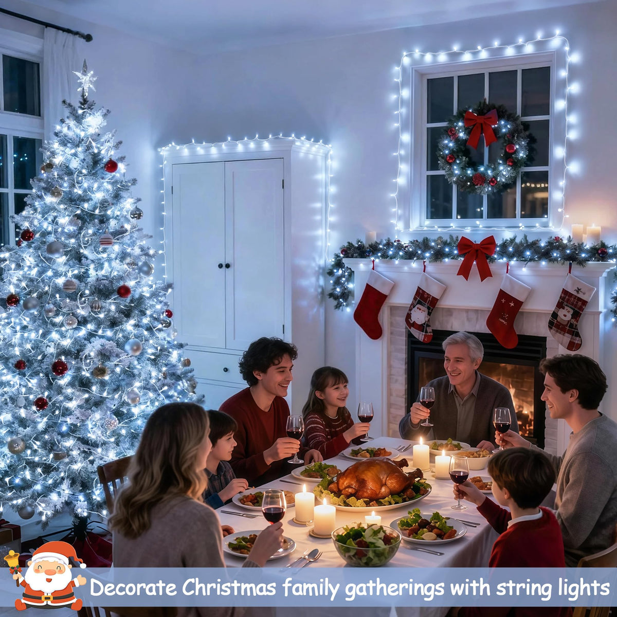 JMEXSUSS tree-wrapping lights twinkle along Christmas trees.