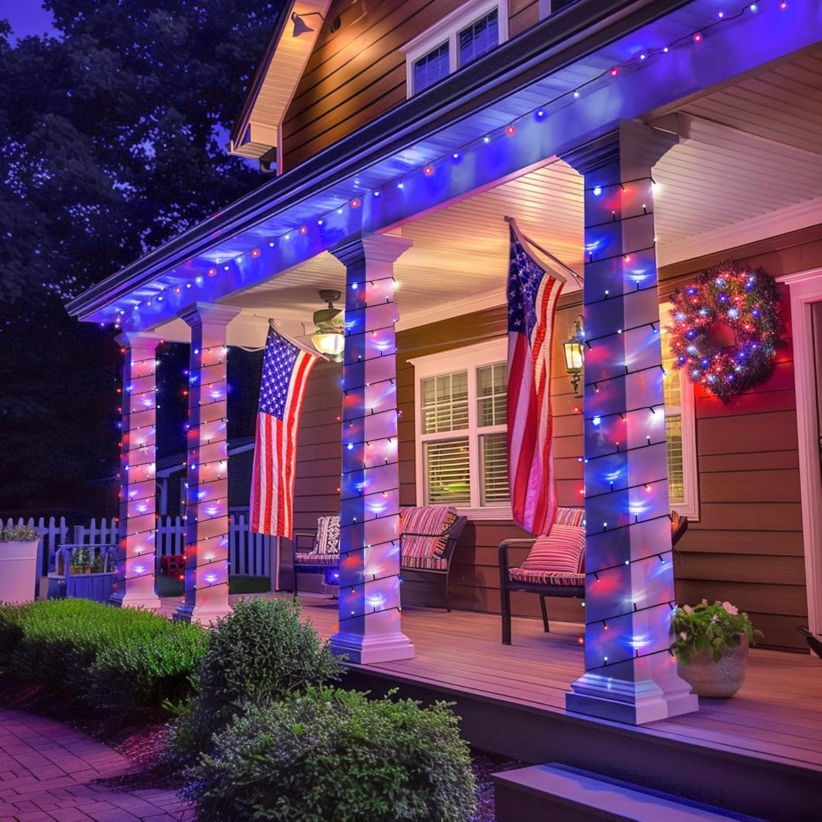 Tree-wrapping JMEXSUSS solar lights create a starry effect on branches.