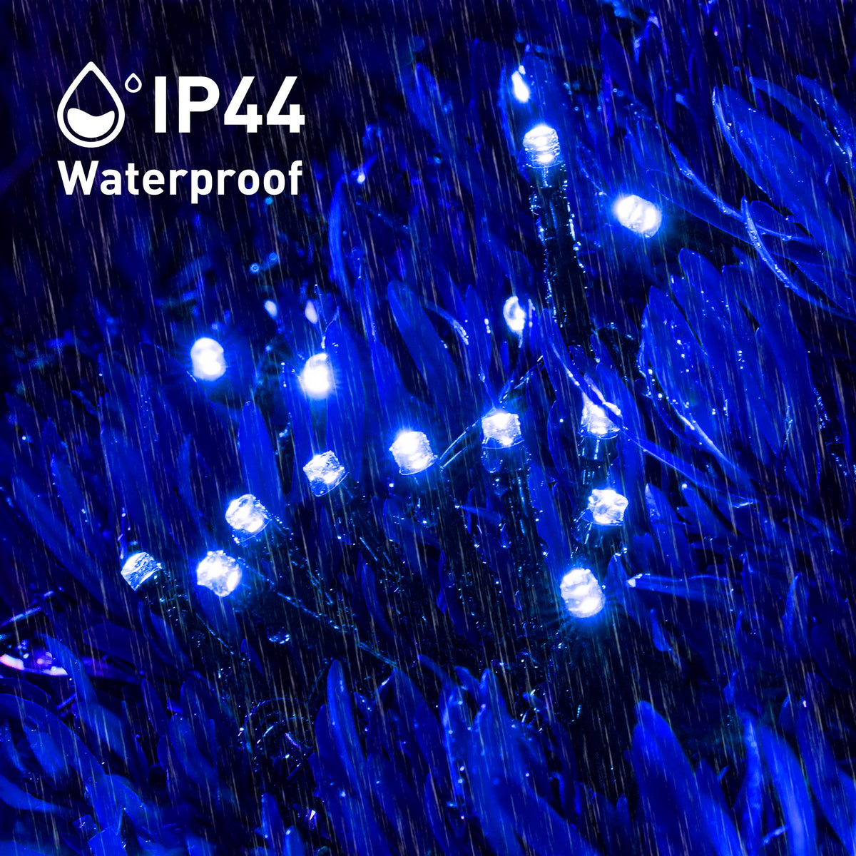 JMEXSUSS wide view of 151 ft blue string lights in a yard