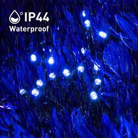 JMEXSUSS wide view of 151 ft blue string lights in a yard
