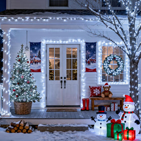 JMEXSUSS wrap porch pillars lights adding warm entryway ambience.