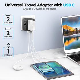 JMFONE 5-in-1 charging solution with usb-c and usb-a ports for multiple devices.