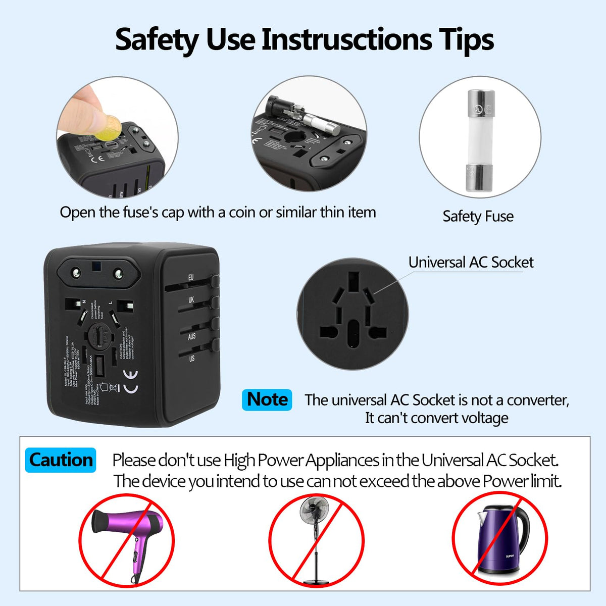 JMFONE compact travel charger with integrated fuse for dependable protection.