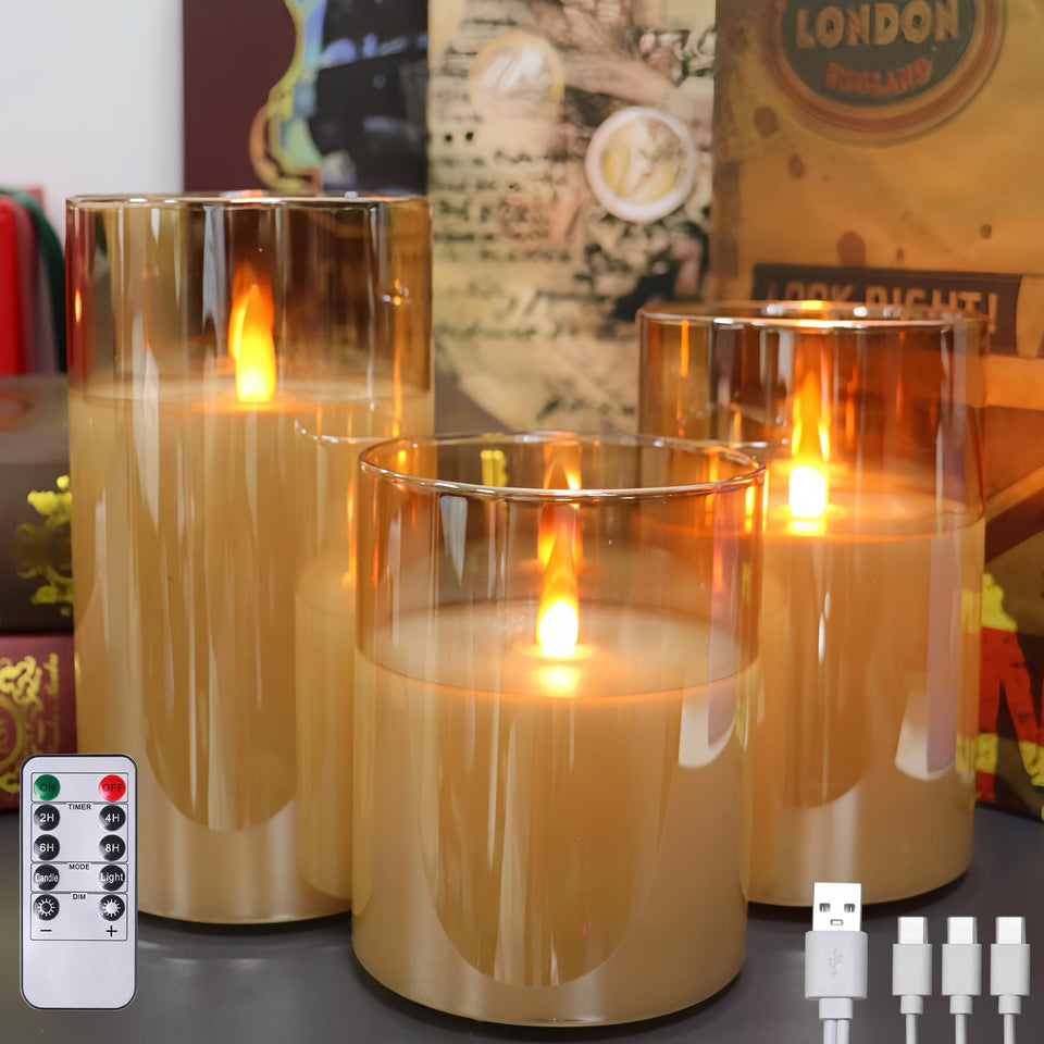JMTONE rechargeable candles with amber glow create warm, inviting spaces.