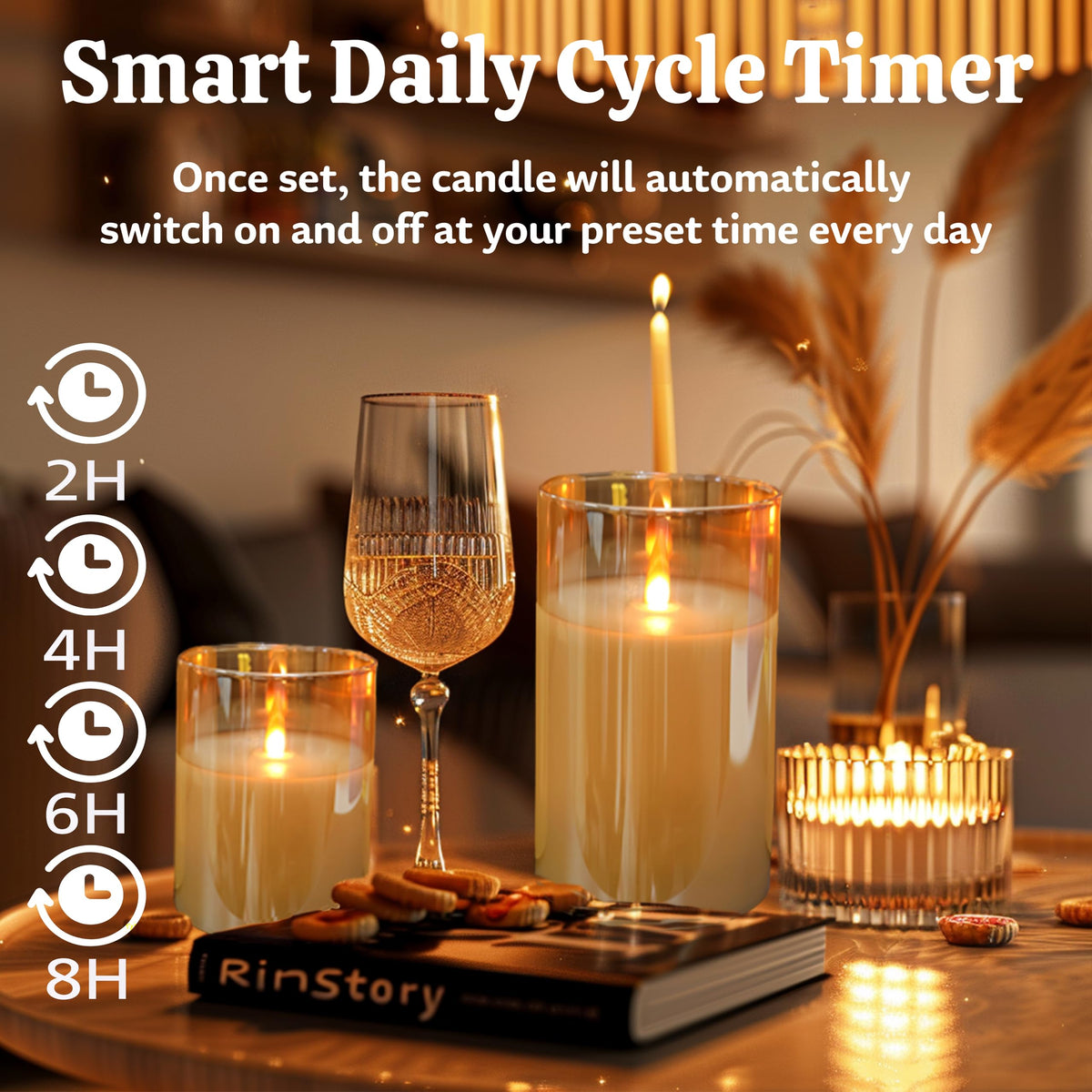 JMTONE remote-control candles with 10-key remote simplify mood lighting.