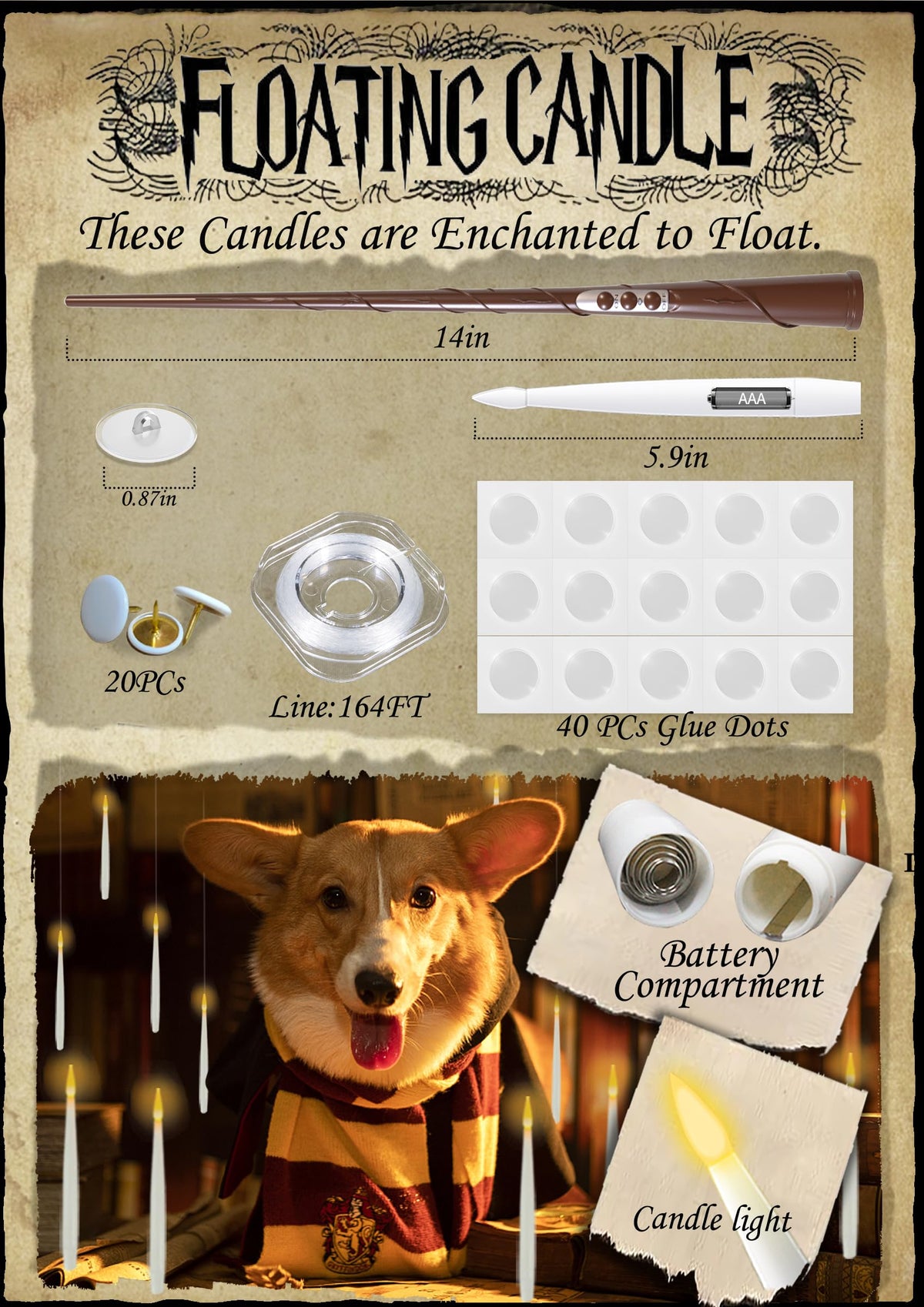 JMTONE 14 inch magic wand remote lights candles for magical decor.