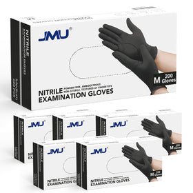 JMU Black nitrile gloves in bulk case for easy restocking and versatile use