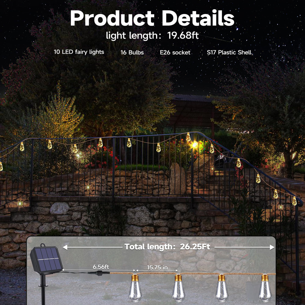 Jnaurb solar string lights offer 8 modes with memory for mood flexibility