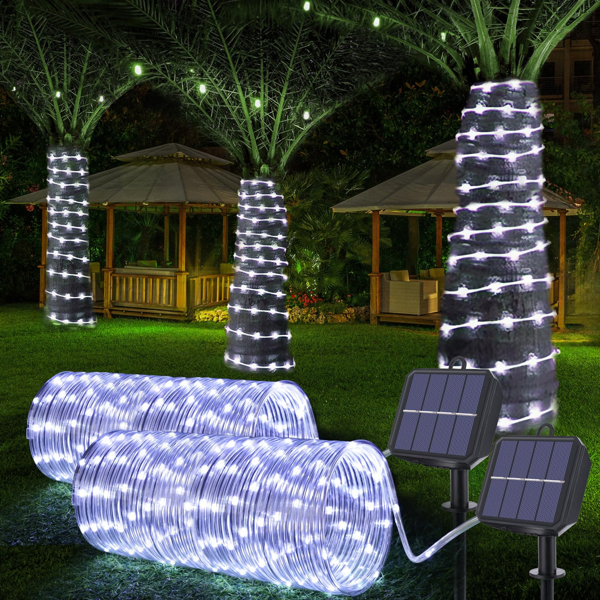 Jnaurb solar rope lights 132ft 400LED illuminate large outdoor spaces