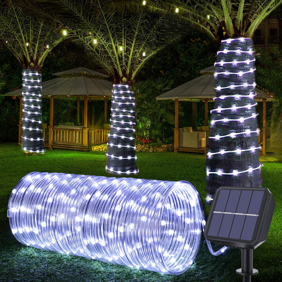 Jnaurb solar rope lights wrapped around a tree providing warm outdoor ambiance