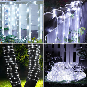 Evening garden scene with Jnaurb rope lights creating a warm glow