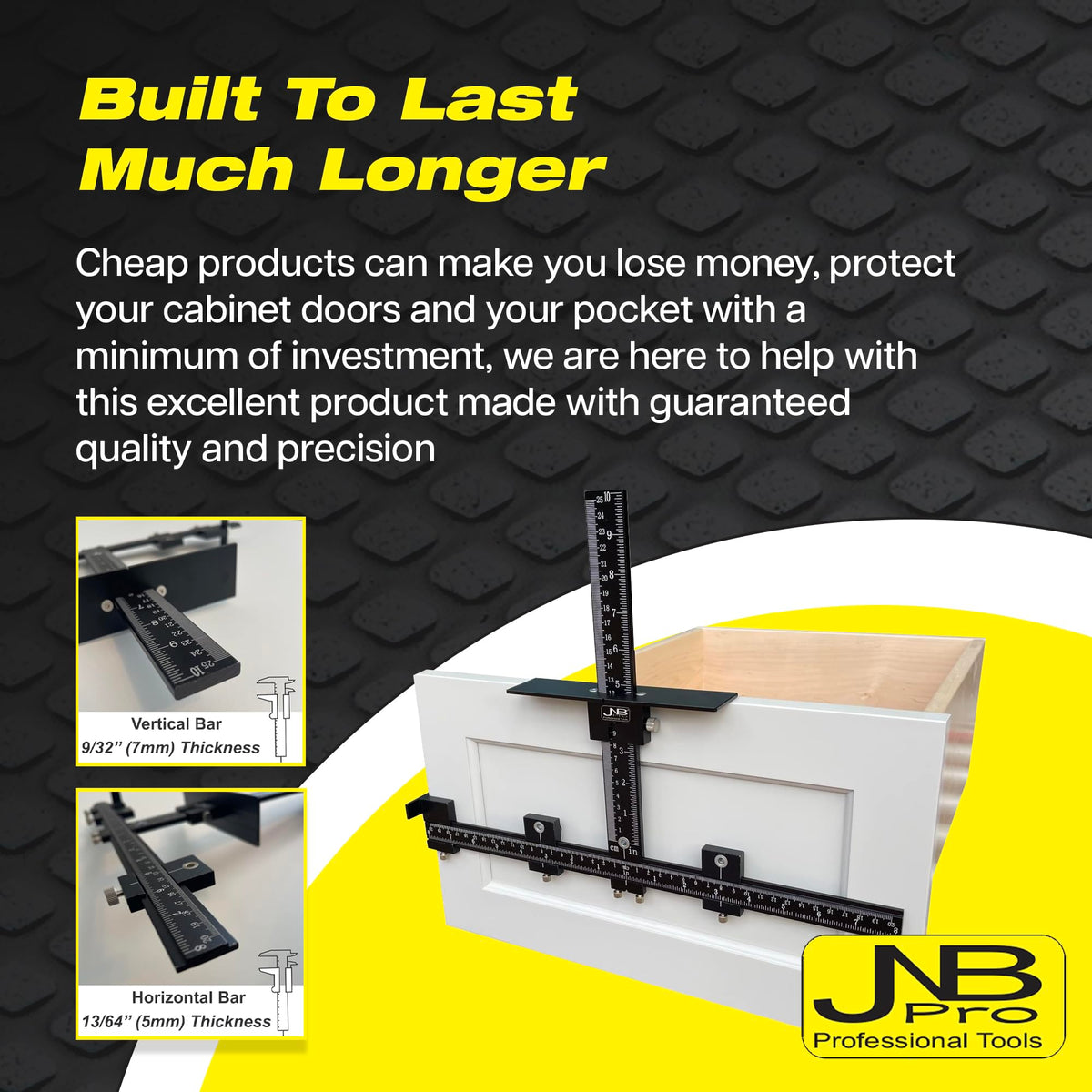 Reversible design of JNB Pro jig with laser-engraved rulers for easy orientation.