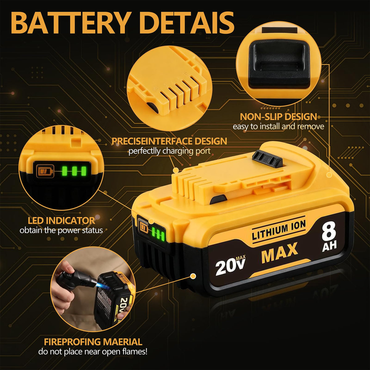 Jnfkldsb 8-amp-hour battery delivers longer runtime for cordless tools.