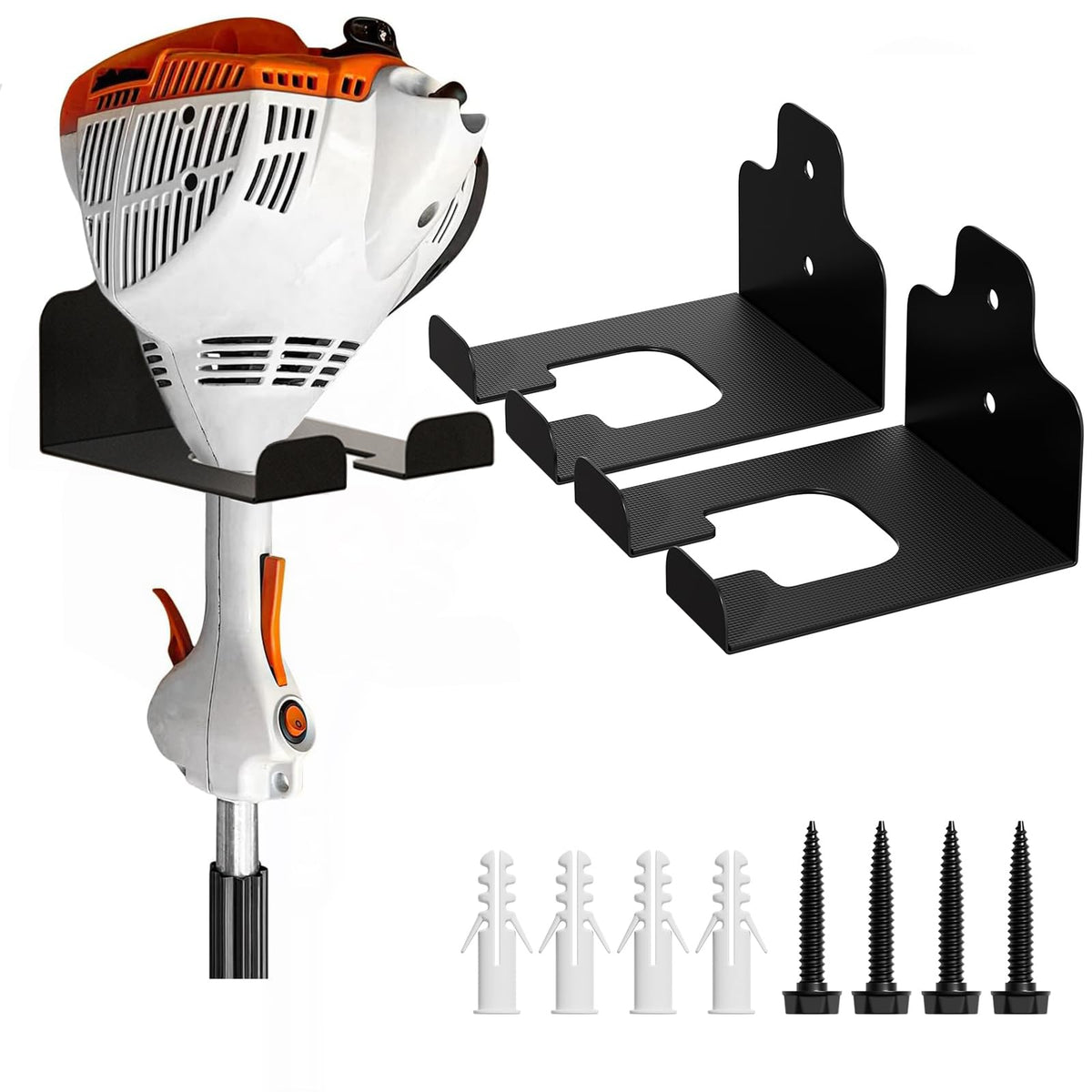 JNIHEEP garage organizer trimmer rack on wall mount stores tools securely.