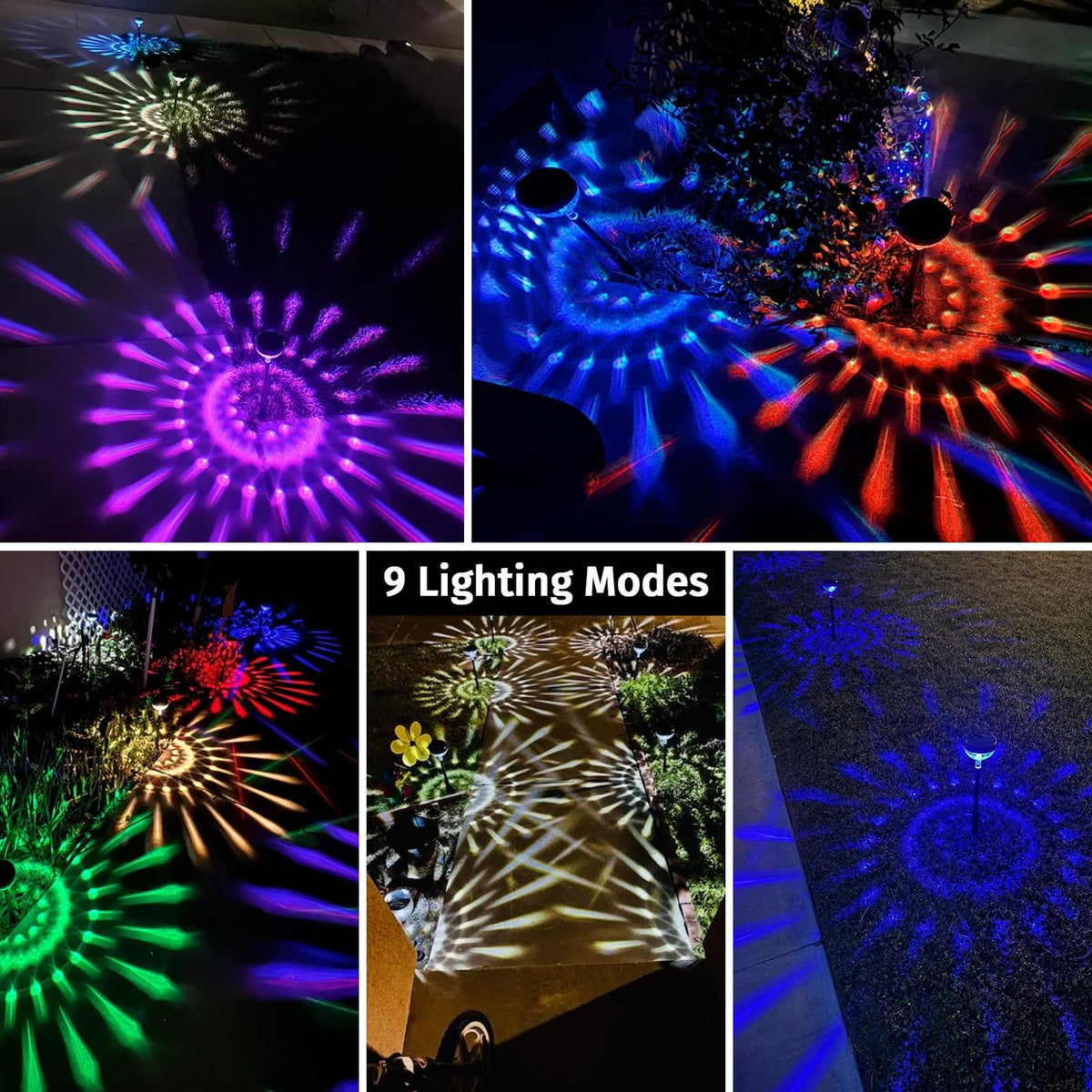 JNOEC color-changing mode shows dynamic RGB effects for festive garden lighting.