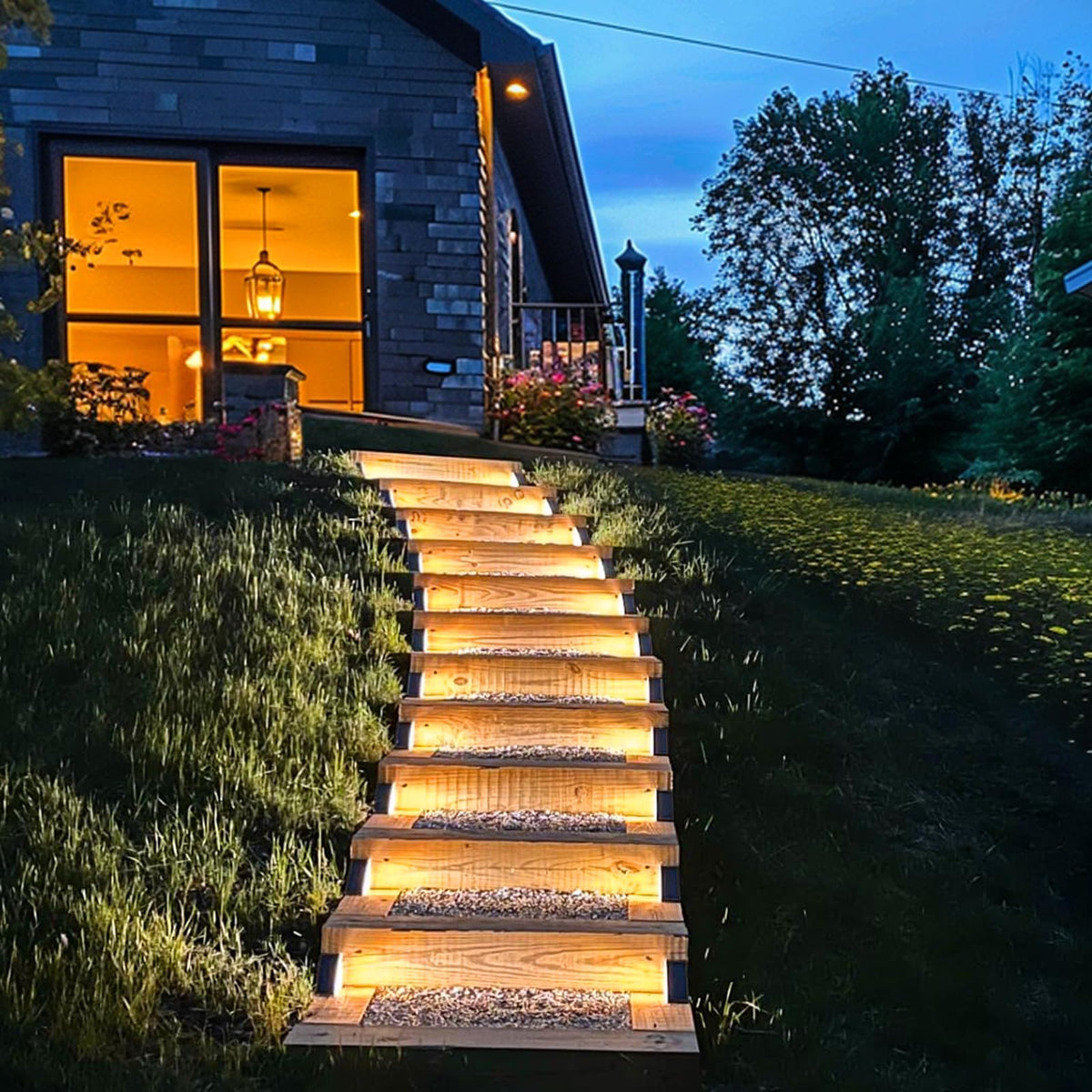 JOFIOS 12-pack outdoor stair lights power long nights with solar energy