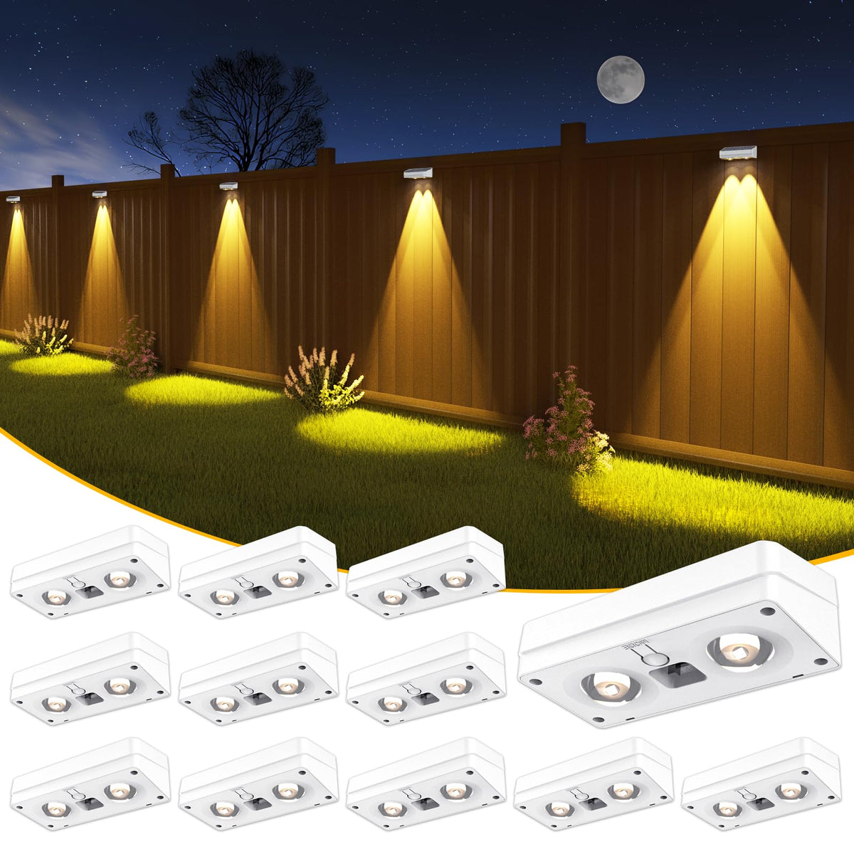 JOFIOS solar fence lights 12-pack front view delivering even fence illumination