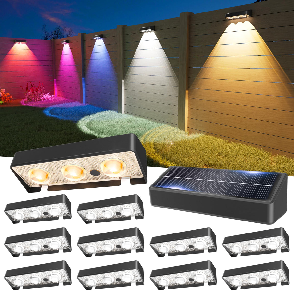JOFIOS 12-pack solar fence lights in packaging ready for outdoor installation to brighten fences