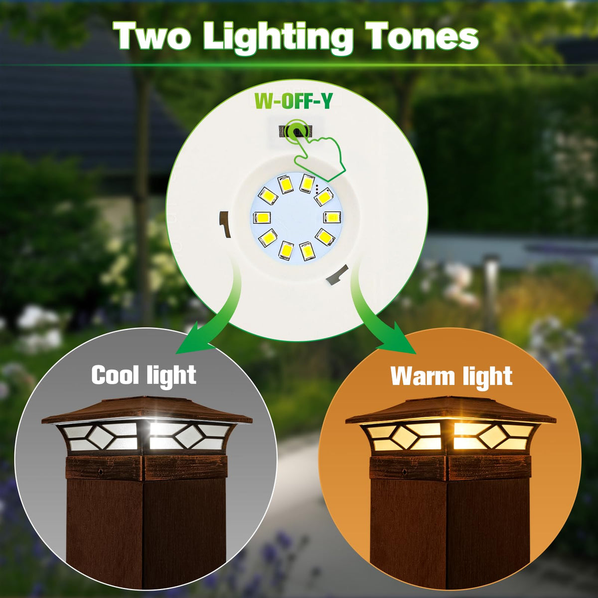 JOFIOS cool light mode post cap lights for vibrant daytime accents.