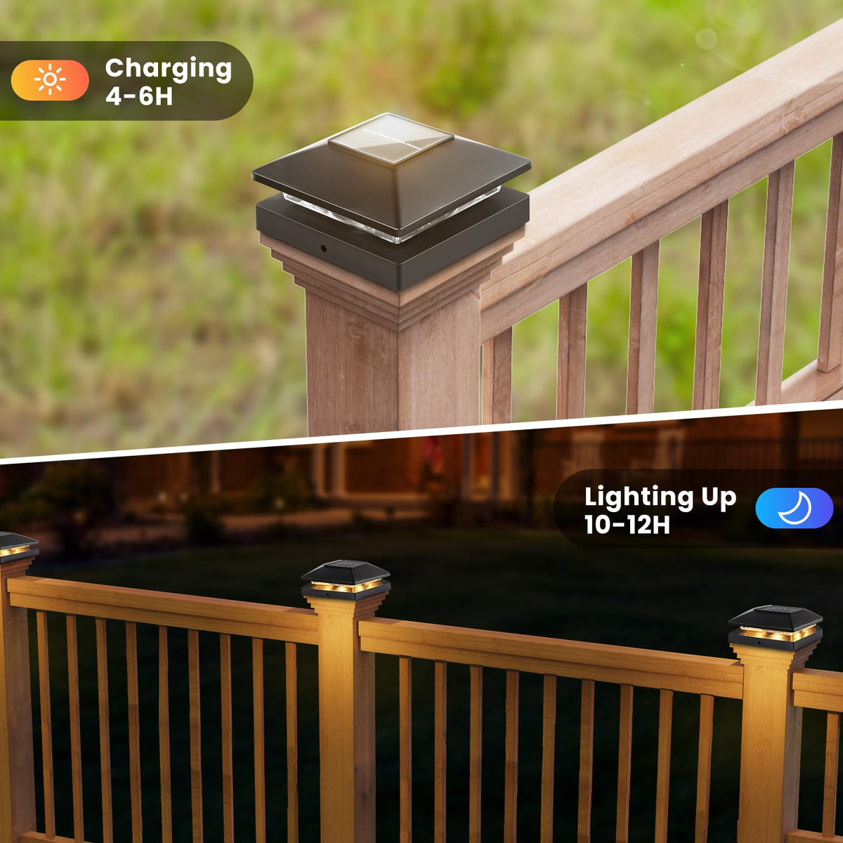 JOFIOS solar post cap light on a vinyl post providing weatherproof illumination