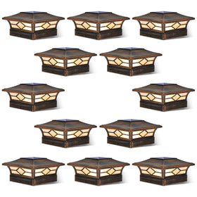 JOFIOS solar post cap lights on wood post provide warm ambient lighting.
