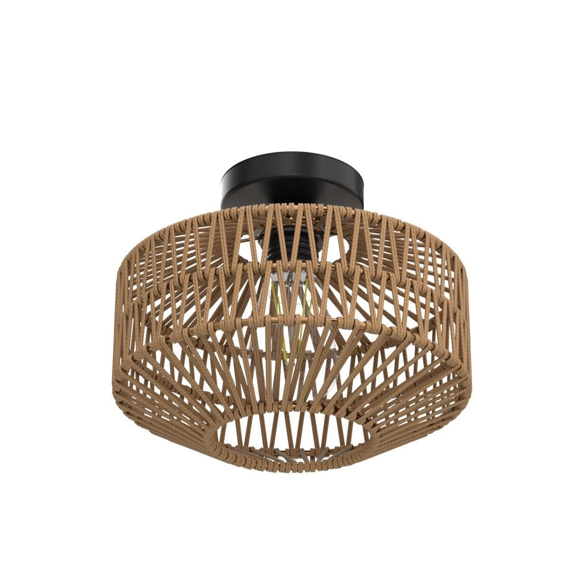 Jobtical hand-woven paper rattan shade adds texture and soft glow.