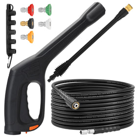 JOEJET pressure-washer spray gun close-up showing ergonomic grip and safety features