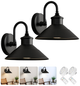 JOESA battery-operated wall sconce set of 2 in black for cordless bedroom ambience.