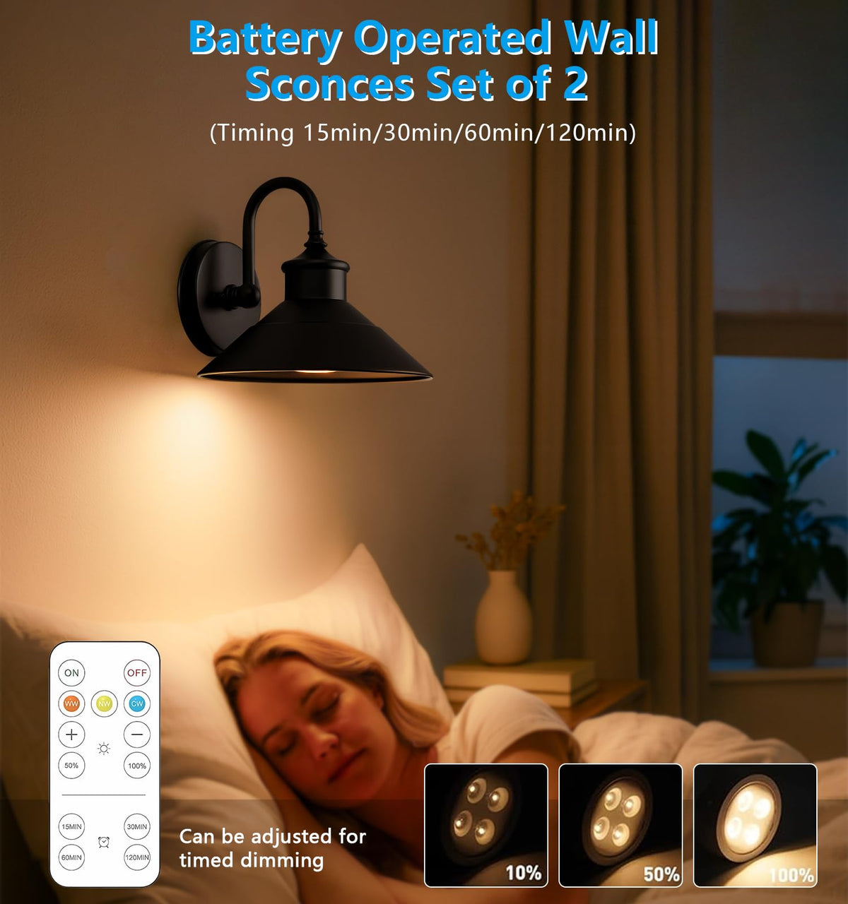 JOESA remote-controlled dimmable sconce enables easy mood lighting.