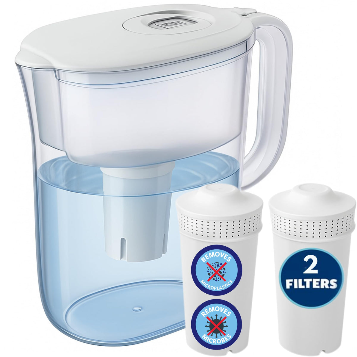 Joey'z 10 cup pitcher front view reduces chlorine for crisper water.