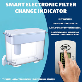 Four-stage filtration diagram on the Joey'Z pitcher highlights contaminant reduction.
