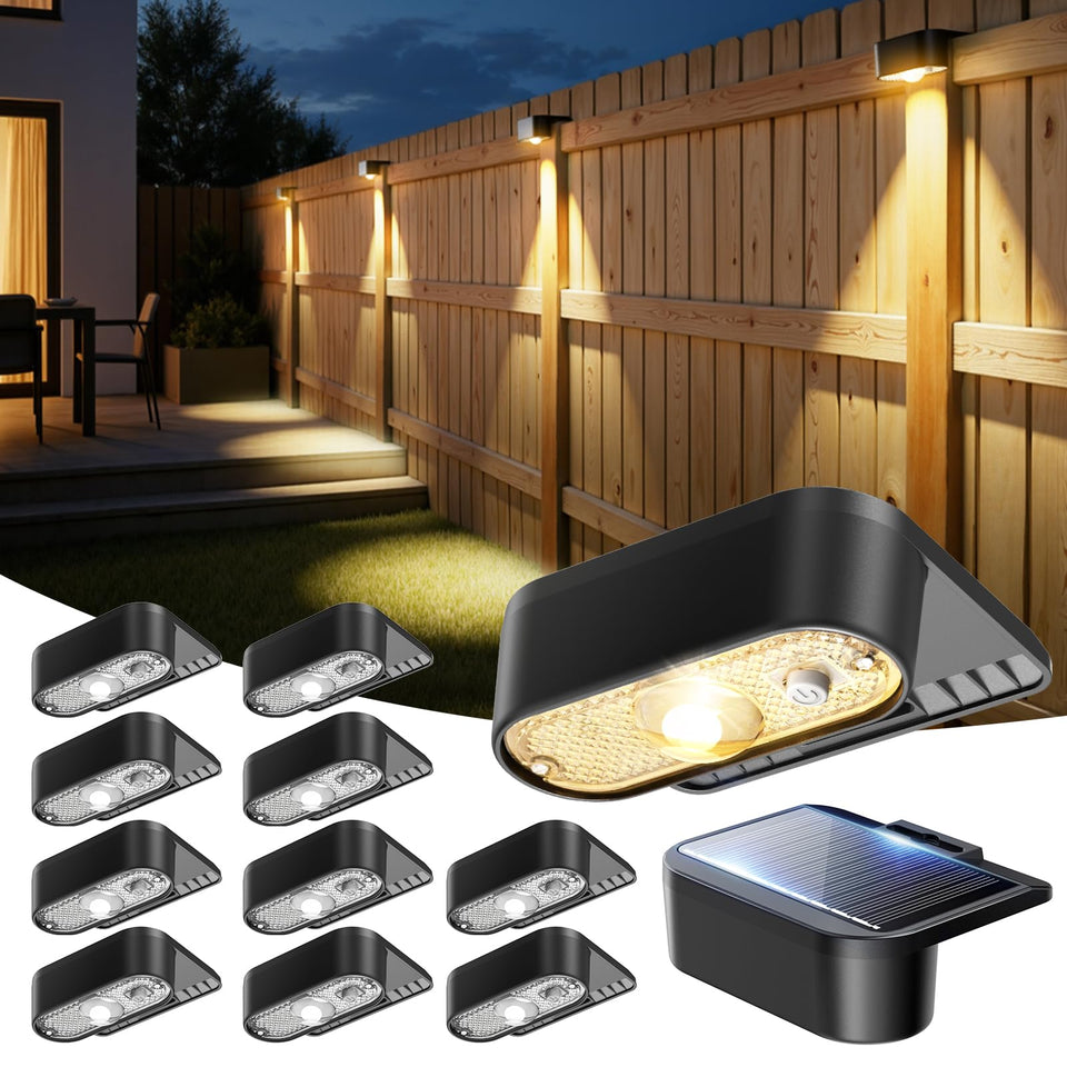 JOFIOS fence lights 12-pack illuminate outdoor paths with energy-saving solar power.